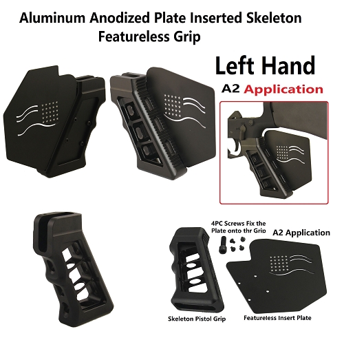 California Featureless Buttstock  Aluminum Skeleton Pistol Grip Conversion Kits, Insertion Plate Type, A2 Left Hand Model