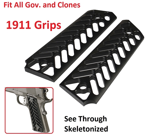 Skeleton Black Anodized Aluminum 1911 Grips Fit Gov. and Clones 