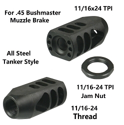 All Carbon Steel 11/16x24 11/16-24 TPI Competition Tanker Muzzle Brake for .450 Bushmaster Come with Jam Nut 11/16x24 TPI