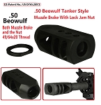 .50   49/64x20 TPI Tanker Style Competition Muzzle Brake For .50 Beowulf With 49/64x20 TPI Jam Nut 