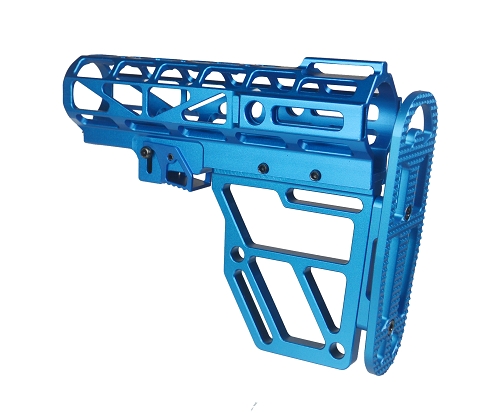  Aluminum Anodized Blue AR Skeleton Fin Adjustable 6 Position Buttstock For Mil-Spec 6 Position Tube