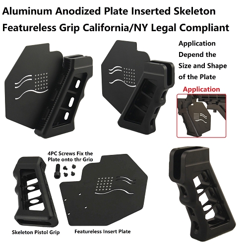 California Featureless Buttstock  Aluminum Skeleton Pistol Grip Conversion Kits, Insertion Plate Type, AR Right Hand Model