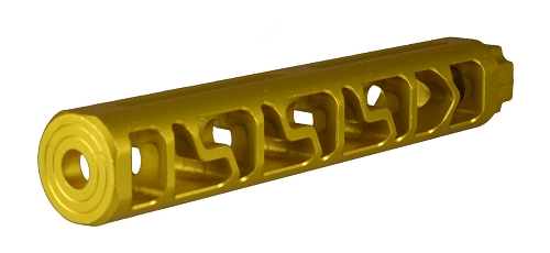 Skeleton Super Long Tube Muzzle Brake 1/2x28 TPI, Aluminum 6082 T6, Anodized Gold, for .223 5.56
