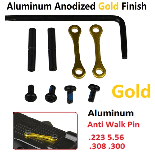 New  Anti Walk Pins 2 Aluminum Side Plates Anodized Gold 2 Locking Pins Non Rotating Kit 