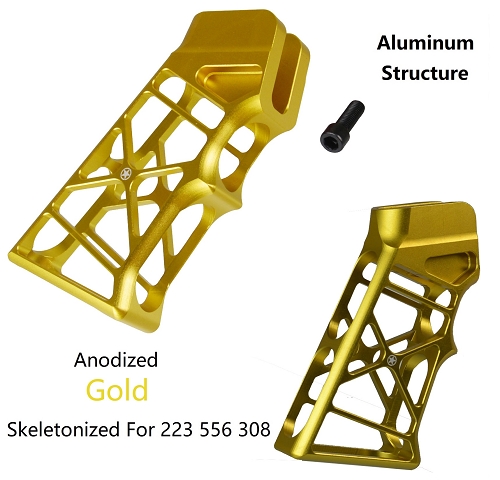 AR-15 Aluminum 6061 T6 Skeletonized G2 Pistol Grip Anodized Gold Ultra Light For .223 5/56 .308  