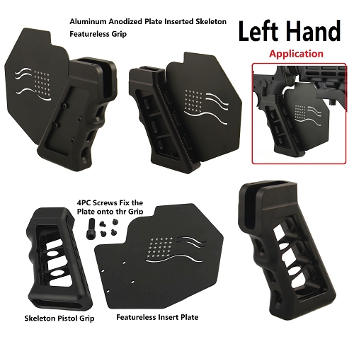 California Featureless Buttstock  Aluminum Skeleton Pistol Grip Conversion Kits, Insertion Plate Type, AR Left Hand Model