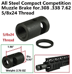All steel Compact Competition Muzzle Brake Device 5/8X24 Thread For .308, With Crush Wash