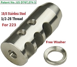 Stainless steel competition compact Muzzle Brake 1/2x28 thread for  .223 5.56 + FREE Stainless steel Crush Washer 