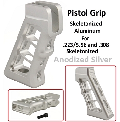 AR-15 Aluminum 6061 T6 Skeletonized G2 Pistol Grip Anodized Silver For .223 5/56 .308 