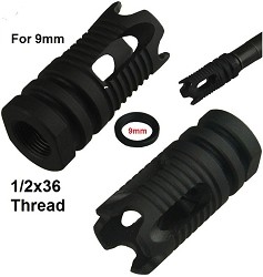  9MM phantom muzzle brake 1/2X36 TPI All steel, come with Steel Crush Washer
